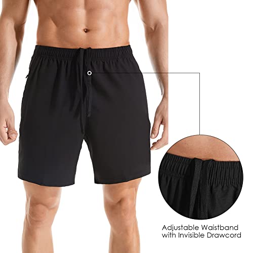 Gerlobal Men's 7" Athletic Running Shorts Lightweight Quick Dry Gym Workout Shorts with Zipper Pockets
