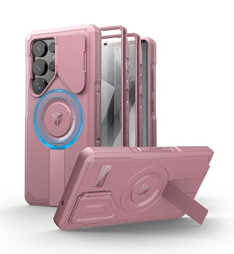 Image of Dexnor for Samsung Galaxy S25 Ultra Case with Camera Cover & Adjustable Kickstand & Built-in Screen Protector, Magnetic Rugged Shockproof Bumper Cases Heavy-Duty Protective Cover (2025),Peony Pink