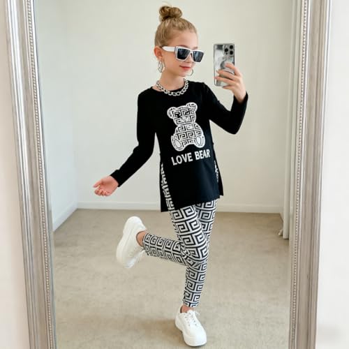 Image of Tween Girl's Letter Print Top + Jogger Pants 2 Piece Outfit Set Kids Clothing, Sizes 6-14 Years