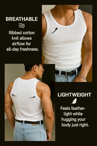 Image of Rockwell Men's Premium Cotton Vest - Sleeveless Gym Undershirt | Breathable, Stretchable & Skin-Friendly Innerwear for Everyday Comfort | 002