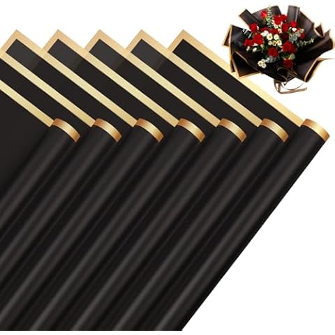 RowinsyDD 20 Sheets Black Flower Wrapping Paper, Waterproof Packaging Paper for Floral Bouquets, 22.8 x 22.8 inch Gift Packing Florist Supplies Cover