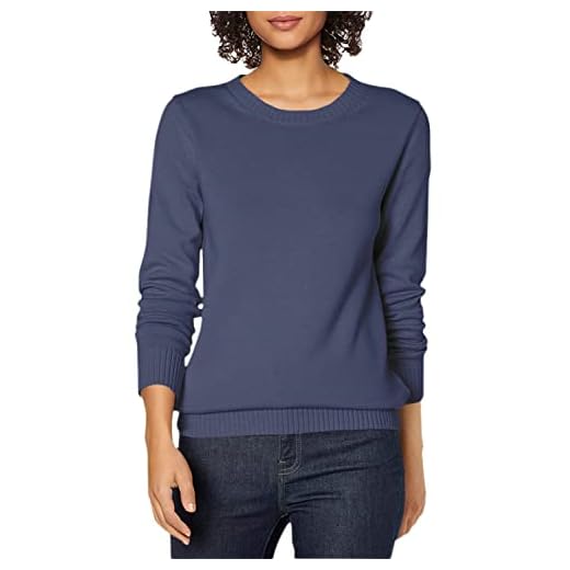 Amazon Essentials Pull À Col Rond 100 % Coton (Disponible en Grande Taille) Femme, Bleu Marine, L