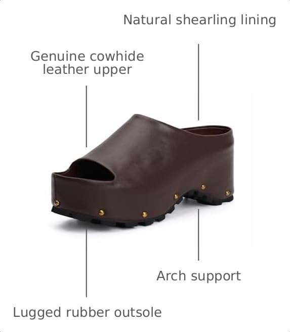 Image of XOBZJH Long-Hair Calfskin Chunky Clog Slide for Women - Memory Foam Luxury Slip on Shoes Women's Mules & Platform Clogs,Designer Mules for Women 2025