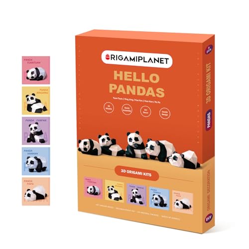 ORIGAMIPLANET Hello Pandas Kit origami 3D pré-découpé en papier origami pour adolescents et adultes, décoration d'intérieur, 5 pièces, fan de panda/Xingxing/Papa/Hanhan/Tuan Tuan ORIGAMIPLANET Hello Pandas Kit origami 3D pré-découpé en papier origami pour adolescents et adultes, décoration d'intérieur, 5 pièces, fan de panda/Xingxing/Papa/Hanhan/Tuan Tuan