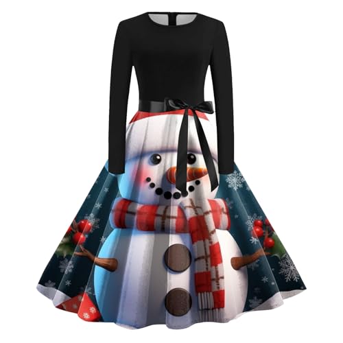Zshosam Weihnachtskleidung Damen Weihnachtskleid Damen Lustig A Linie Kleid Weihnachten Elegant mit Weihnachtsmotiv für Frauen Langarm Festliche...