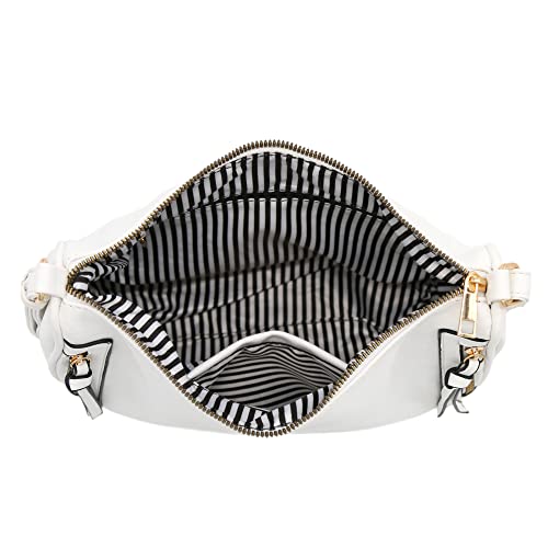 Image of FashionPuzzle Faux Leather Two Front Zipper Pocket Crossbody Saddle Bag