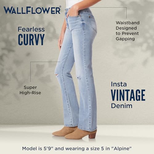 WallFlower Women's Fearless Curvy 70s Bootcut Denim Super High-Rise Insta Vintage Juniors Jeans4