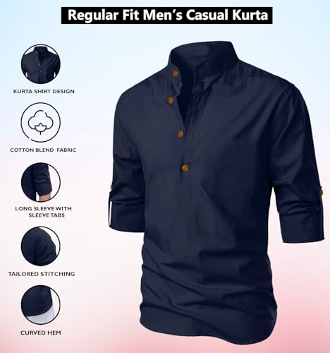 Image of Men's Kurta || Chinese Collar Long Sleeves || Straight Hip Length Kurtas || Short Kurta for Men || for Festival || Function || Occasion Wear Fancy Kurta for || Best Gifts for Mens