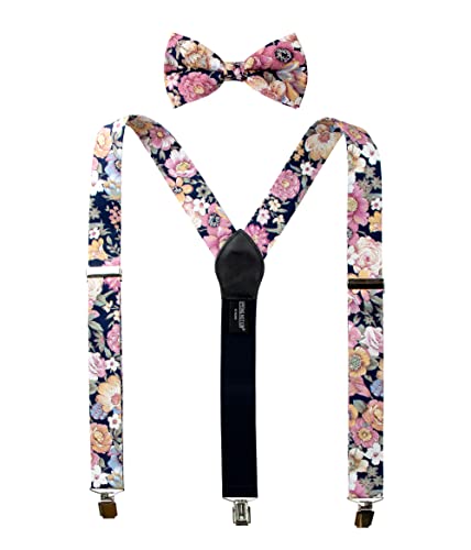 Spring Notion Mens Cotton Floral Suspenders and Bow Tie Set for Groomsmen Wedding Parties 52-Quartz 48 Inch