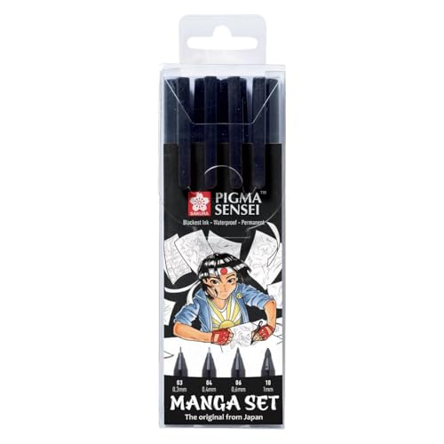 Sakura Pigma SENSEI Manga SET (4 plumas, negro)