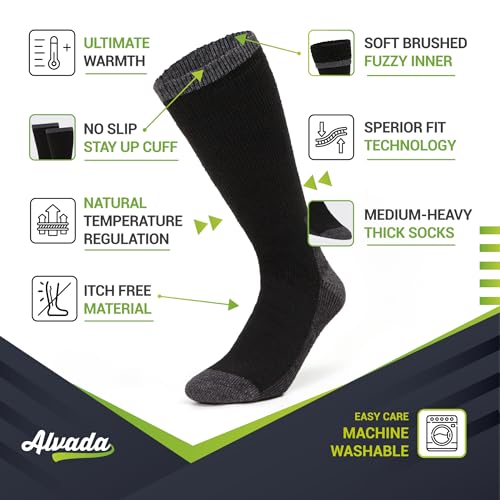 Alvada Merino Wool Hiking Socks Thermal Warm Crew Winter Boot Sock For Men Women 3 Pairs ML - Thumbnail 2