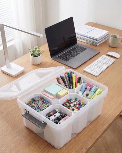 Image of Clear Storage Box with Dividers, Plastic Organizer Box with Compartments and Secure Lid, Multi-Compartment Craft Organizer for Beads, Sewing Supplies, Jewelry, Toys and Small Parts Storage Container