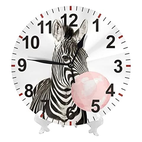 Yomane Wall Clock Zebra Blowing Bubble Gum 10 Inch Battery Operated Silent Non Ticking Wall Clock Number Quartz Round Wall Clock for Home Office Classroom Bedroom Decor Cover
