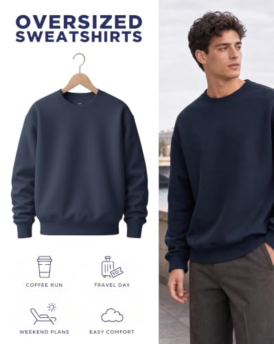 Image of Nobero Oversized Sweatshirts for Man Stylish Crew Neck | 280 GSM Rich Cotton Fleece Solid Oversized Fit Full Sleeve Sweatshirt for Men | Stylish Casual Wear Winter Sweatshirt for Men