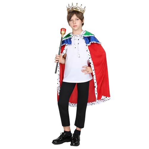 Disfraz completo de rey con capa, corona y cetro para niños miniatura 2
