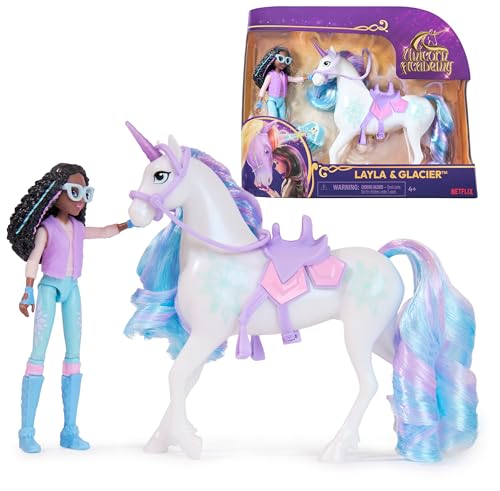 ACADEMIA UNICORNIO - boneca layla, figura glacier 'glaciar' e acessórios - 6066849 - unicórnio para meninas - brinquedos para menina 4 anos +