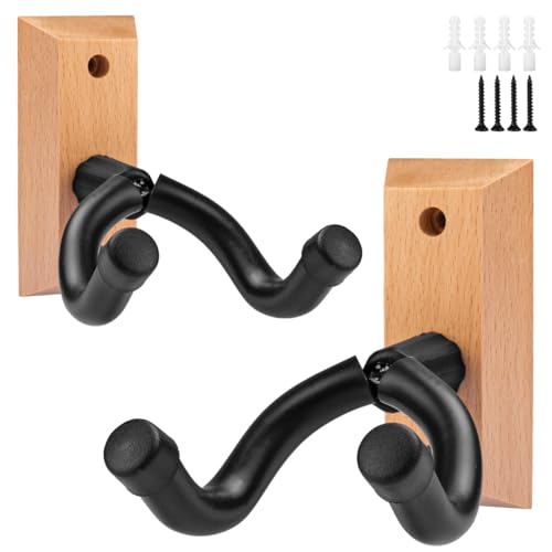 TCHOSUZ Guitar Wall Mount 2 Pack, Brown Beech Wood Guitar Hanger, U-Shaped Guitar Wall Hanger Mount, Guitar Holder Hook Stand Wall, Guitar Accessories for Electric Guitar Ukulele Mandolin Banjo Bass