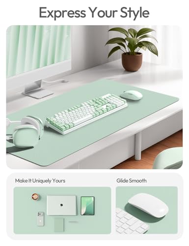 Image of YSAGi Leather Desk Protector, Office Mat, Large Mouse Mat, Non-Slip PU Leather Blotter, Laptop Desk Pad, Waterproof Writing Pad for Office and Home (Pale Green, 47.2 inch x 23.6 inch)