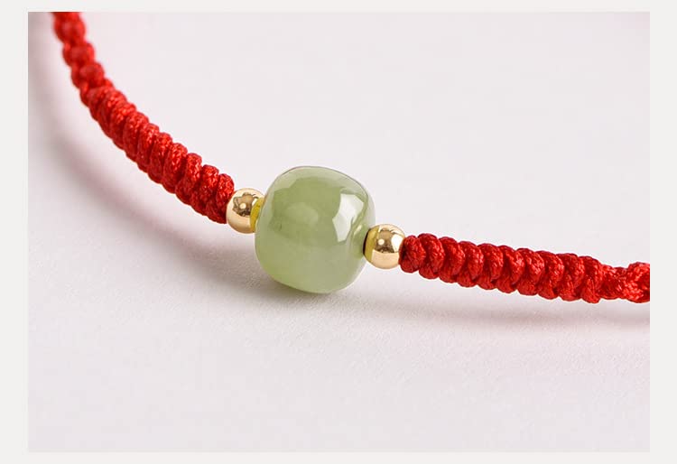 14K Gold Plated Good Luck Red Cord Jadeite Jade Bracelet, Lucky Wish Protection Bracelet, Red String Amulet Anklet for Protection and Luck4