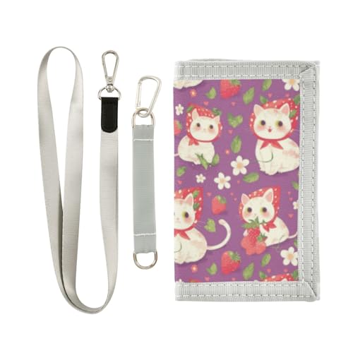 Wusikd Cat Strawberry Kids Wallet for Boys Girls Flowers Toddler Trifold Wallet Novelty Wallet for Teens Women Men