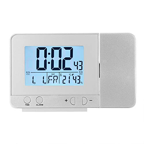 12/24 Hours,LED Multifunction Projection Digital Alarm Clock,Date Time and Temperature Display, Snooze,Digital Alarm Clock for Home,Bedroom, Office, Kitchen Silver, Projection Alarm Clock Digital
