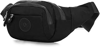 Pochete Esportiva Masculina/Feminina com Múltiplos Bolsos – Bolsa de Cintura Transversal Ideal para Caminhadas, Viagens e Uso Diário – Alça Ajustável - Design Moderno Leve Resistente (PRETO)