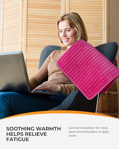 Image of CooCoCo 18 inch x 33 inch Large Heating Pad for Back, FSA Eligible Pink Heating Pad for Period Cramps, Heated Pad, 6 Heat Settings, Auto Off, Moist Heat, Cute Heat Pad for Women Mom Wife Teens