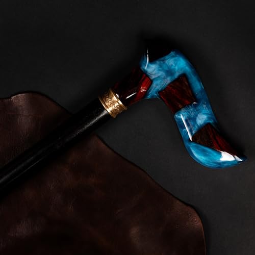 Image of Unique Resin Wood Craft Walking Stick Epoxy Resin Walking Cane for Senior | Original Canes for Men & Women | 36 Inch Black Rosewood Hiking and Walking Stick