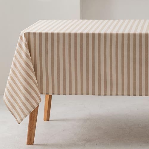 GAMUSI Nappe rectangulaire à Rayures Beiges imperméable au Toucher Tissu 100% Coton Lavable pour...