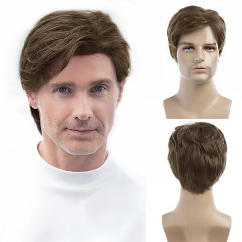 Mdlienosem Men Wig Short Light Brown Wig for Men Synthetic Heat Resistant Replacement Costume Halloween Natural Hair Wigs