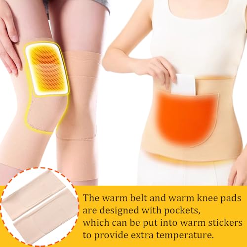 Image of MIUPOO Double Pocket Waist Abdomen Back Warmer,Warm Knee Pads with Pockets,Warm Socks,Stretchy Thermal Waistband Knee Pads and Socks Set of 3 Unisex Winter Cold.