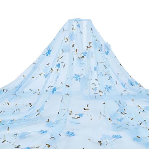 HOBBIESAY Tela de tul con flores de 1,83 m, 130 cm de ancho, color azul 3D, bordado floral, encaje floral, encaje suave para manualidades, vestidos, decoración de mesa, cortinas, decoración vintage