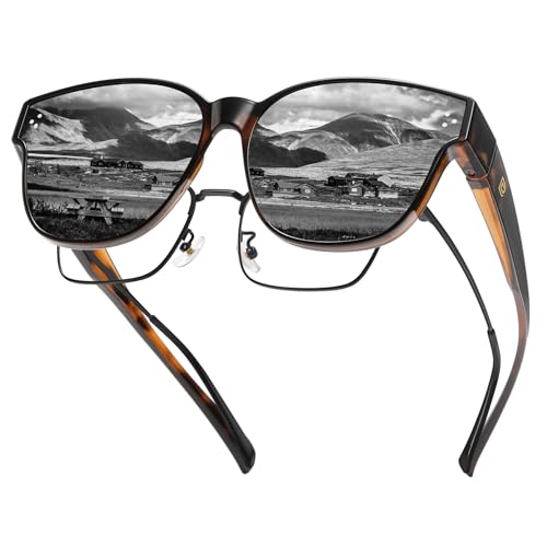 Image of DUCO Fit Over Sunglasses for Men Women Wear Over Glasses Retro Wrap Around Polarized Sun Glasses UV400 Protection