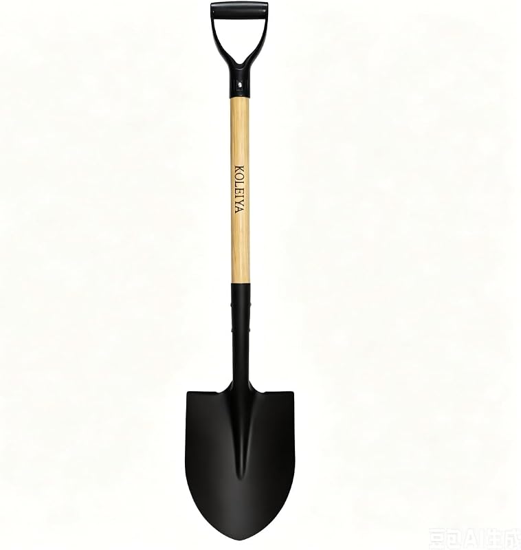 KOLEIYA Pala de punta redonda de 41 pulgadas para excavar, pala de jardín resistente con mango en D, mango de madera, ideal para jardinería, paisajismo, playa y eliminación de nieve