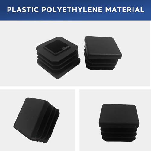 Image of 32 Pcs 1 inch Square Tubing End Caps, Plastic End Caps Insert Finishing Plug for Chair Legs, Pipe Post, Table Legs (Black, 25x25mm)