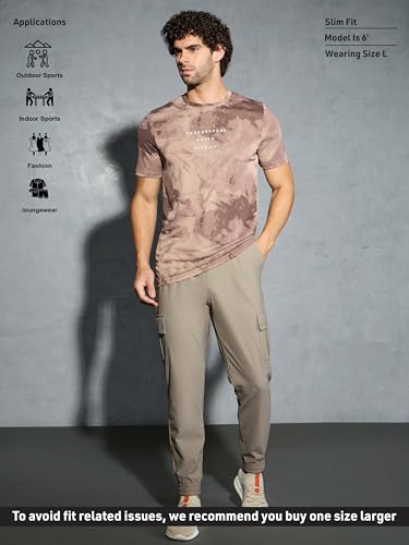 Image of TECHNOSPORT Men's Solid Slim Fit Sports Cargo Joggers DURACOOL+ Quick Dry Breathable Moisture Wicking Stretch Gym Track Pants Running Training Fitness Activewear