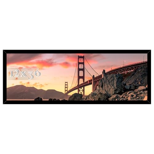 Picrit 12x36 Panoramic Picture Frame, Black Poster Frame for Wall Mounting Diaplay Photos or Artwork.
