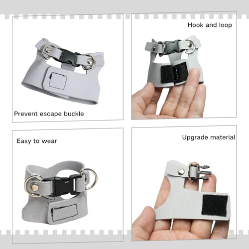 Image of 3 Pack Bearded Dragon Harness and Leash Set- Adjustable Soft Leather Reptile Harness with Retractable Leash for Small Animal Escape-Proof Design for Lizard Squirrel Sugar Glider (Grey)