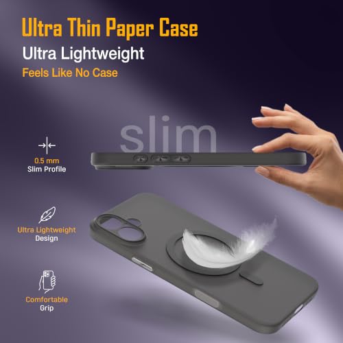 Image of ZAP CASE Paper Thin Case for iPhone 16 Plus | Ultra-Slim 0.5 mm Back Cover | Metal Buttons | Lightweight | Matte Finish | Anti-Fingerprint | Scratch Resistant | Camera Protection | Magsafe | Black