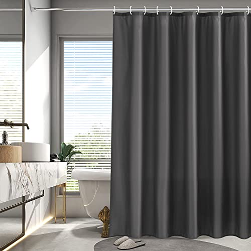 AooHome シャワーカーテン 目隠し 遮像 防カビ 防水 135cm幅 150cm丈 バス用品 ユニットバス ロング お風呂用カーテン 軽量 速乾 リング付き 無地 白 ダークグレー