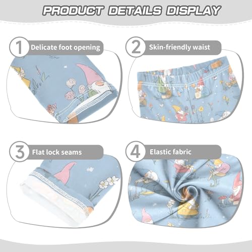 Garden Gnomes Floral Girls Leggings Soft Stretch Workout Yoga Dance Pants for Kids Casual Tights3