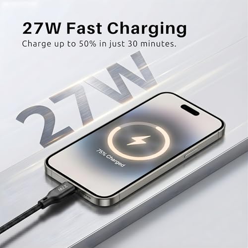 Image of PHILIPS DLC4150LB /94 27W iPhone Original Type-C to Lightning Fast Charging Cable (1.5m, Dark Slate) | MFi Certified | 480Mbps | Nylon Braided | Compatible with iPhone & Other Lightning Devices