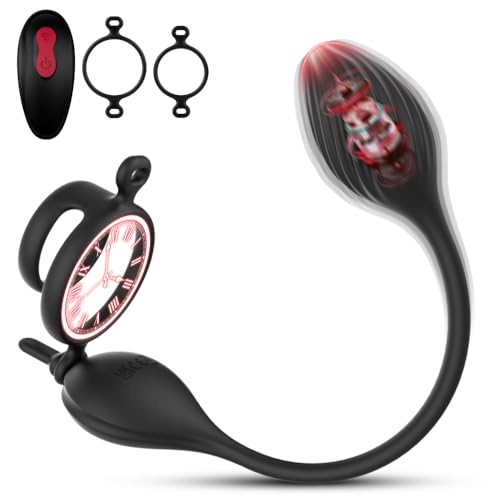 Long-Tail Male Prostate Massager Anal Vibrator with 3 Removable Penis Rings 9 Vibration Modes Butt Plug for P-Spot Stimulation IPX7 Waterproof Silicone Adult Sex Toy with Rechargeable Remote Control