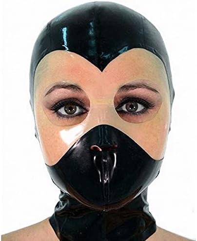 MONNIK Sexy Latex Hood Black&Translucent Ninja Style Hood Mask Open Eyes for Unisex Catsuit Unique Party Fetish Clubwear