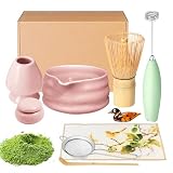 Picture of Matcha Whisk Set and Bowl, Matcha Making Kit Whisk, Bowl With Spout, Sifter, Ceramic Whisk Holder, Spoon Japanese Tea Powder Starter Tools For Ceremony Gift (Pink, 9 Pack)