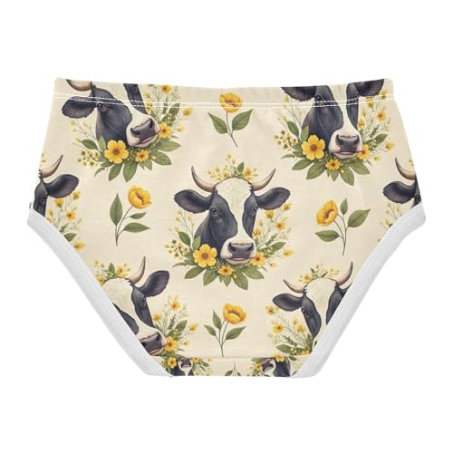 Vintage Wildflowers Cows Beige Girls Panties, Toddler Briefs, Cotton Underwear for Girls, 2–8 Years2