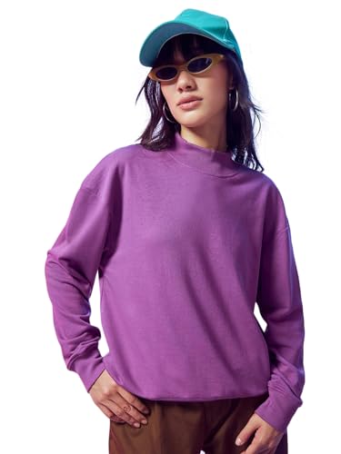 Image of Bewakoof Cotton Blend Official Disney Merchandise Women's Graphic Printed Oversized Fit Full Sleeve Round Neck Terry Sweatshirt