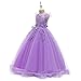 Girls Lace Pageant Party Dress Wedding Flower Girl Maxi Gowns Flower A Line Birthday Dance Evening Tulle Floor Length Skirt Light Purple 7-8 Years