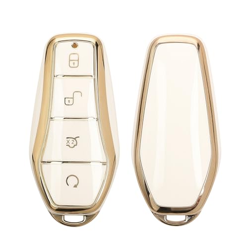 kwmobile Capa para comando compatível com BYD Atto 3 / Sealion/Han/Tang/Dolphin/Seal - Capa para chaves de carro em TPU com botões - branco/dourado