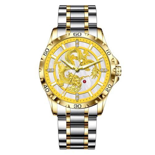 GLENAW Automatic Watches for Men Dragon Dragon Carved Dial Watch Luxury Mechanical Self Winding Mens Watches Diamond Gold Wrist Watch